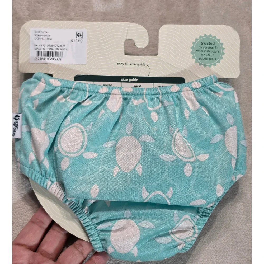 Green Sprouts Teal‎ Turtle Eco Pull-Up Swim Diaper 6 Months UPF 50+ Reusable